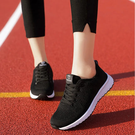 Women Casual Shoes Breathable Walking Mesh Lace Up Flat Shoes Sneakers Women Tenis Feminino Pink Black White