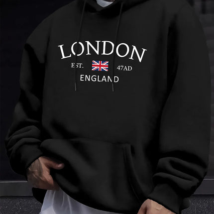 Stylish London England Flag Print Hoodie - Fashion Hoodies for Men with Long Sleeve Comfortable Regular Fit