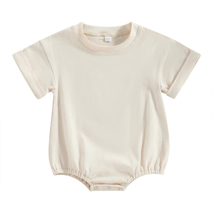 VISgogo Infant Baby Boys Girls Bodysuit Summer Pullover Crewneck Loose Romper Short Sleeve Solid Color Newborn Clothes Outfit