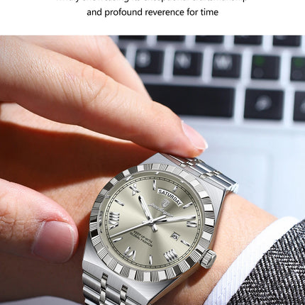 POEDAGAR Luxury Fashion Man Wristwatch Week Date Waterproof Luminous Men's Clock Stainless Steel Quartz Business Watches For Men