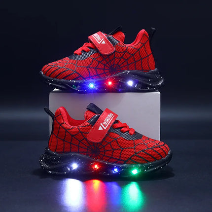 Spring Autumn Boys Spiderman Mesh Breathable Sport Shoes Disney LED Children's Sneakers Kids Casual Shoes Light Shoes for 0-6Y