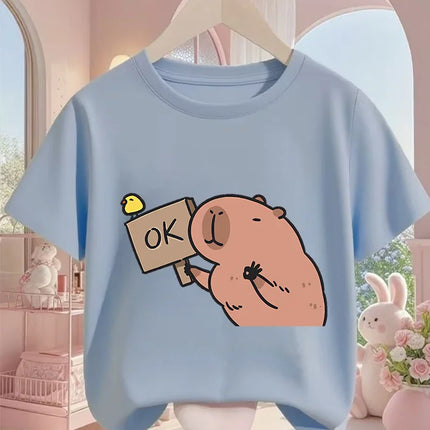 Kids Capybara Cute Kawaii T Shirt Summer Boys Girls Cartoon Crew Neck Fashion Street Casual Clothing 3 14Y
