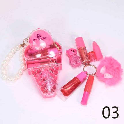 Cute Ice Cream Bear Lip Gloss Set Keychain Lip Gloss Waterproof Longlasting Girls Lips Makeup