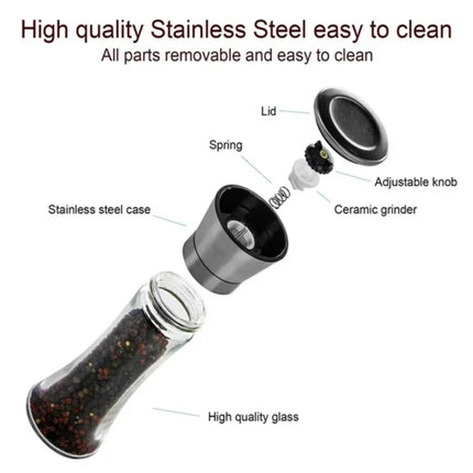 180/200ML Pepper Grinder Stainless Steel Glass Spice Bottle Salt Pepper Mill Manual Spice Grinder Mill Household Kitchen Gadgets