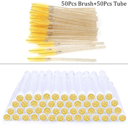 50/100pcs Diamond Eyebrow Brush Tube Disposable Eyelash Brush Reusable Crystal Eyelash Brush Replaceable Dust-proof Makeup Sets