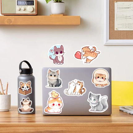 Cute Cartoon Cat Kitten Stickers Funny Toys Gift Decorative Decal for Laptop Phone Scrapbook Journal Bottle Luggage Waterproof