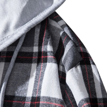 Autumn Hot Sale Of The Season Men's Plaid Hooded Casual Shirt Independent Station Cross-Border Checkered Hoodie Style Floral Patchwork