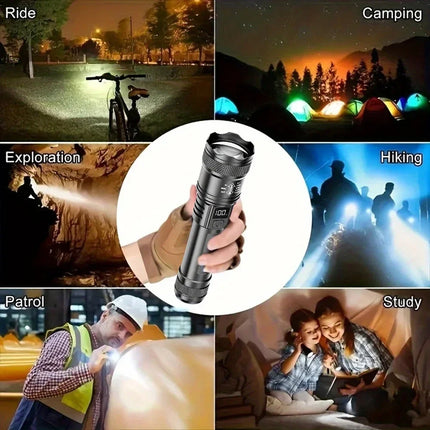 1/2pcs/A Set High-power Flashlight Rechargeable Torch with Display Zoomable Battery Light Camping Hiking Lantern Emergency Lamp