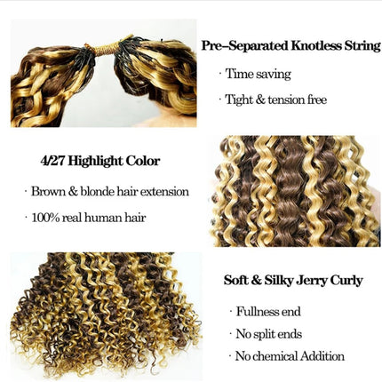 4/27 Highlight Feather Crochet Hair Dark Brown and Blonde Jerry Curly Hair Extensions  Human Hair Crochet Knotless For Braiding