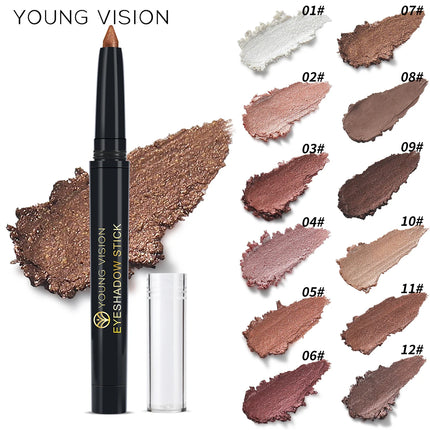 YOUNG VISION 12 Color Eyeshadow Stick Waterproof  Pearl Shimmer cream formula easy to color fine and smooth Woman makeup