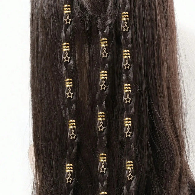 10pcs/set Star shape Metal Hair Ring, Dreadlocks Beads Hair Braid DIY Pendant Hair Accessories Metal Cuffs Decoration/Accessories