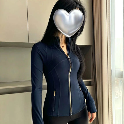 Women Yoga Zip Jacket Slim Fit - Quick Dry Nylon Stand Collar / Veste Yoga Femme Zip Slim - Séchage Rapide Nylon Col Montant
