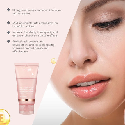 Korean Collagen Overnight Wrapping Peel Off Facial Mask, Collagen Night Wrapping Mask Deeply Hydrates Night Care Mask Cream 75ml