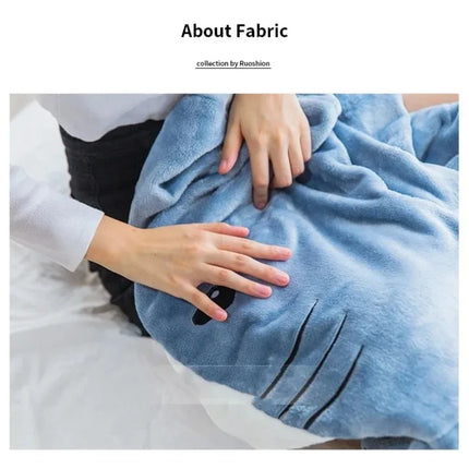 Cartoon Shark Blanket Plaid Gown Sleeping Bag Women Pajamas Adult Blanket Flannel Shark Nightrobe Comfy Bathrobe Homewear Gift
