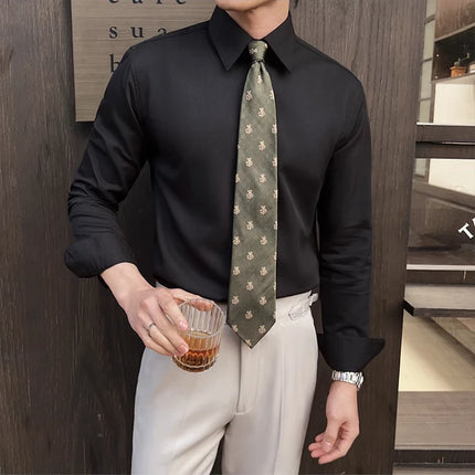 Men's White Long-Sleeve Dress Shirt - Slim Comfortable Fabric. Ideal for Formal Events & Everyday Wear. Classic & Modern Design