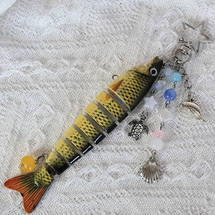 New Plastic Fish Keychain Multi Jointed Simulation Fish Hook Key Chain Backpack Pendant Gifts