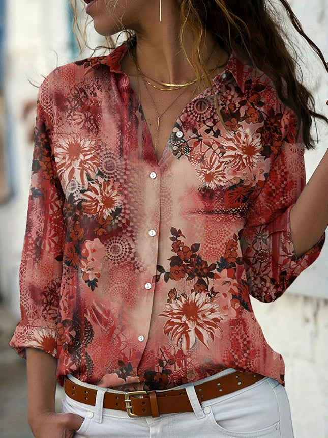 Plus Size 2025 New Fashion Ladies Button Shirt Summer Autumn Long Sleeve T Shirt Tops Business Casual Floral Shirt