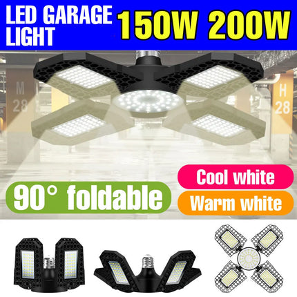 200W LED Garage Light Bulb E27/E26 Lamp 100W 150W Deformable Folding For Home Warehouse Workshop Basement AC85V-265V 3000K/6000K
