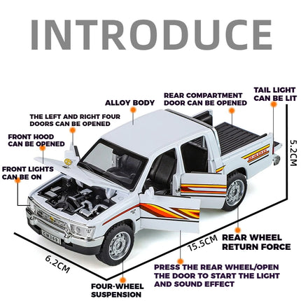 1:32 Toyota Hilux Off Road Pickup Truck Alloy Diecast Metal Model Hight Simulation Sound Light Toy Desktop Ornaments Boys Gifts