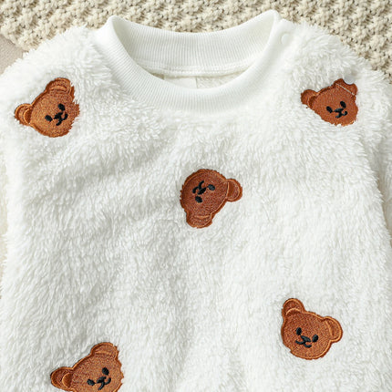 2025 Baby Boys Girls Unisex 2Pcs Autumn Winter Thicken Long Sleeve Warm Fleece Cute Bear Cartoon Casual Clothing Sets For 1-3Y