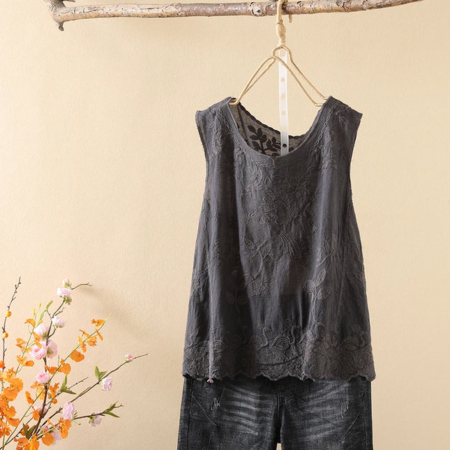 Ele Embroidered Loose Women's Tank Top Trendy Design Summer New Sle Cotton Comfortable Fit Overhead Casual Wear