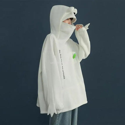 Unisex Frog Zipper Hoodie Fleece Lined Springtime Embroidery oversized Sweatshirt Harajuku Warm Pullover Korean Style Dropship