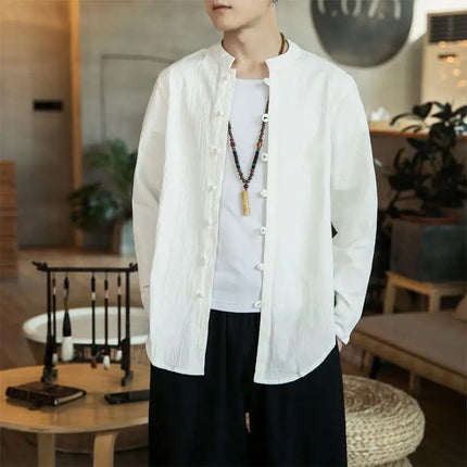 Versatile Loose-fit Long Sleeve Shirt Men's Casual Chinese Style Tang Suit Jacket Summer Lightweight Linen Top