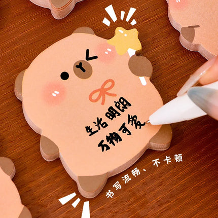 5Pcs/Lot Cute Capybara Sticky Note 60Sheets/Book Kawaii Goose Fish Capybara Shaped Memo Pad Student Message Writing Pads School