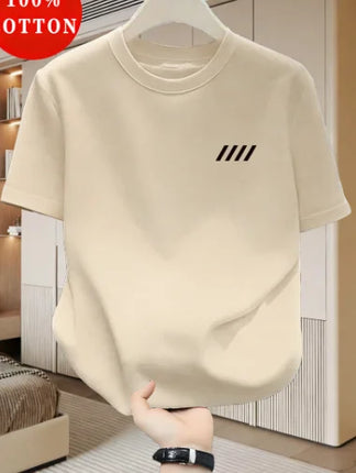 100 Cotton Men's Oversized T-Shirt - Breathable Short Sleeve Round Neck with Minimalist Black Grid Pattern PrintCasual shirts