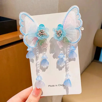 Ethereal Butterfly Hair Clip for Girls - Floating Wing Design with Floral Charm Danglers, Delicate Hair Pins Baby Accessories