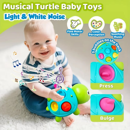 Baby Crawling Turtle Toy, Moving Musical Light-Up Infant Toy with White Noise, Obstacle Avoidance Educational Toy for 0 Months+