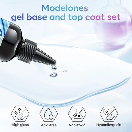 Gelpolish 100ml No Wipe Gel Top Coat And Base Coat Set - Shine Finish And Long Lasting, Soak Off LED Nail Lamp Gel Top Coat