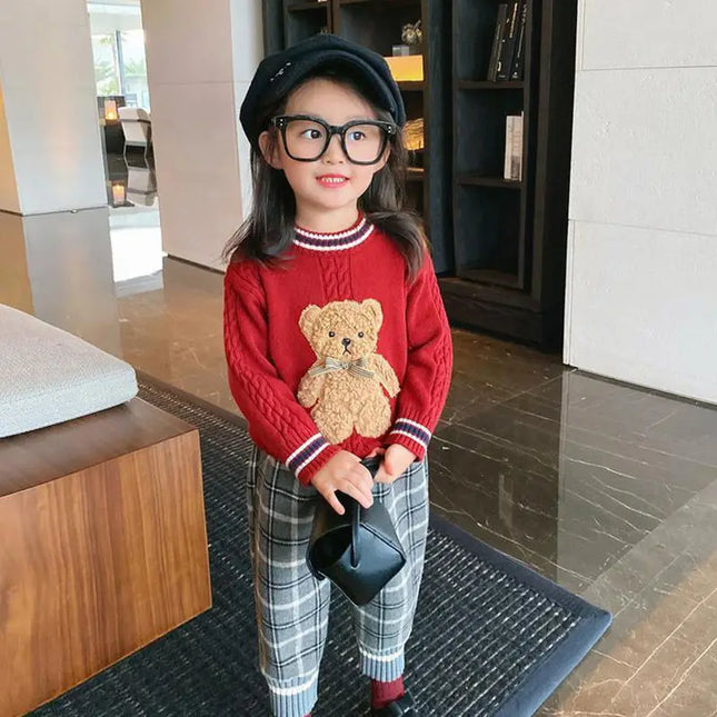 Baby and Girls Sweet 3D Flocking Cartoon Crop Knitted Cotton Sweater Coat Kids Knitwear Child Outfit Pullover Jumper Tops 2-8Yrs