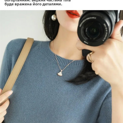 Summer New Women's Knitted Short Sleeve T-shirt Thin Wool Cashmere Short Sleeve Loose Fit Round Neck Top Outerwear Straight Cut