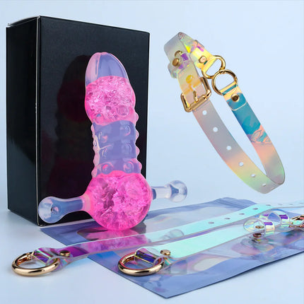 LEZEE Multi-color Open Mouth Gag Breathable Ball Gags Colorful Environmental Protection Belt Crystal Oral Ball For Role-playing