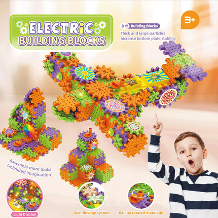 Children's Electric Gear Building Block Toy Set, DIY Car Tank Airplane Shape Puzzle Splicing, Halloween Gift (No Battery)