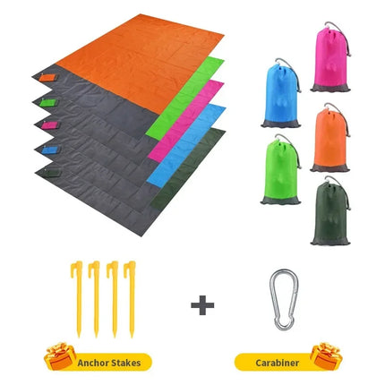Tapis de plage pliable et imperméable avec poche, tapis de camping léger, tapis de pique-nique extérieur