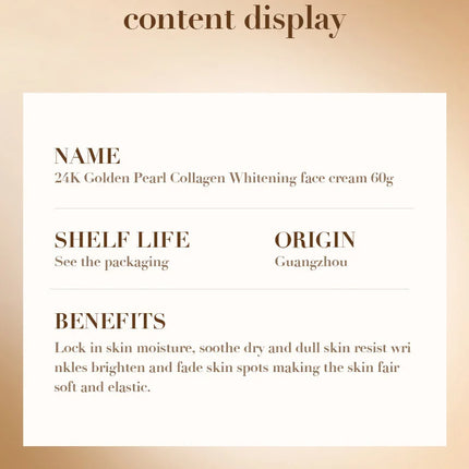 SADOER 24K Golden Pearl Collagen Face Cream Moisturizing Brightening Hydrating Firming Facial Cream Face Skin Care Products