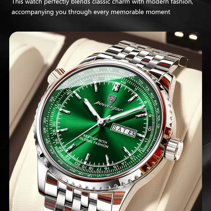 POEDAGAR Fashion Watches For Man Stainless Steel Date Week Quartz Men Clock Waterproof Luminous Luxury Military Men's Wristwatch
