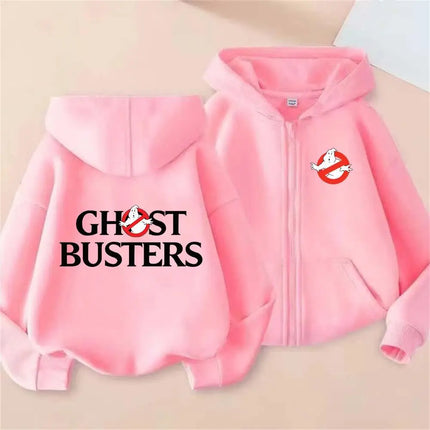 GhostBusters Kids Funny Cartoon Print Spring Autumn Zipper Hooded Sweatshirts 2-13 Years Boys Girls Streetwear Outfits Clothes