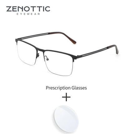 ZENOTTIC M Size Minimalist Square Glasses for Men Metal Half Rimless Frame Prescription Lenses Sleek Modern Style