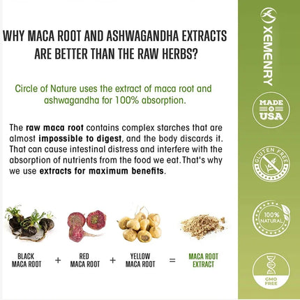 Maca Root + Ashwagandha Supplement - Improve Mood, Relieve Stress, Boost Energy and Memory, and Promote Overall Well-being