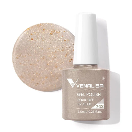 Venalisa 7.5ml Gel Nail Polish, White Cap, Glass Formula, No Wipe Top Coat, UV LED Soak-Off Glitter Color Nail Lacquer