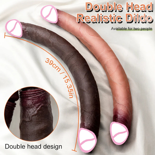 Dual-Ended Realistic Silicone Dildo Long Anal Plug Vaginal Stimulator for Lesbian Couples and Gay Men Liquid Silicone Sex Toy