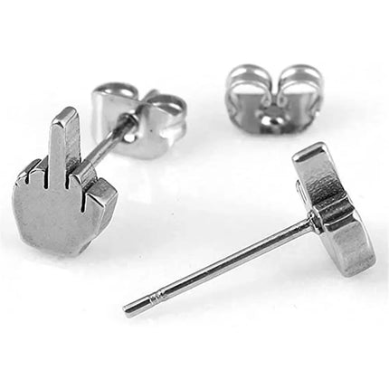 Stainless Steel Black Middle Finger Up Women Men Ear Jewelry Studs Earring Vintage Punk Cool Gold Silver Plated Серьги Женские