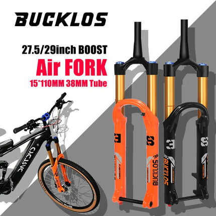 BUCKLOS MTB Boost Suspension Fork 27.5/29Inch 38mm 15*110mm Tube Mountain Bike Air Fork 180mm Travel Fork for XC/Enduro/E-Bike