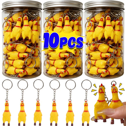 Yellow Shrilling Chicken Keychains Creative Mini Rubber Squeeze Screaming Chicken Key Chains Funny Bag Pendant Decor Keyrings