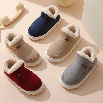Bebealy New Winter Men Slippers Warm Cotton Shoes Men Indoor Fluffy Fuzzy Men Boots Outdoor Nonslip House Ankle Boots Shoes Men