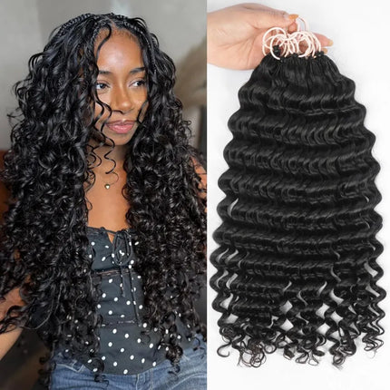 Curly Human Crochet Hair For Black Women Deep Wave Crochet Human Hair Bundles 14 Inch 120G Pre-Separated Feather Crochet Human Hair Deep Wavy Invisible Crochet Hair Extensions Natural Color