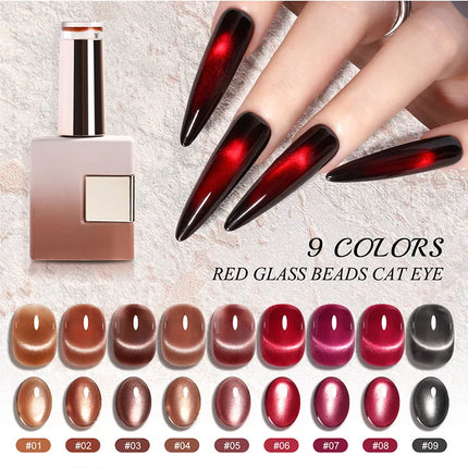 Cat Eye Enamel Ruby Glass Beads Nail Polish 9-Color Pop Cat Eye Enamel Solid Color Nail Polish Nail beauty Not Easy To Fade